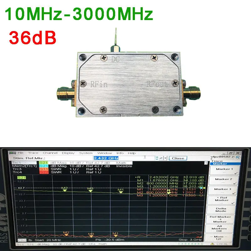 10 М-3 ГГц Коэффициент усиления 36 дБ NF: 1,5 радиочастотный широкополосный малошумящий усилитель МОЩНОСТИ ДЛЯ HF FM VHF UHF HAM Радио DC 12V