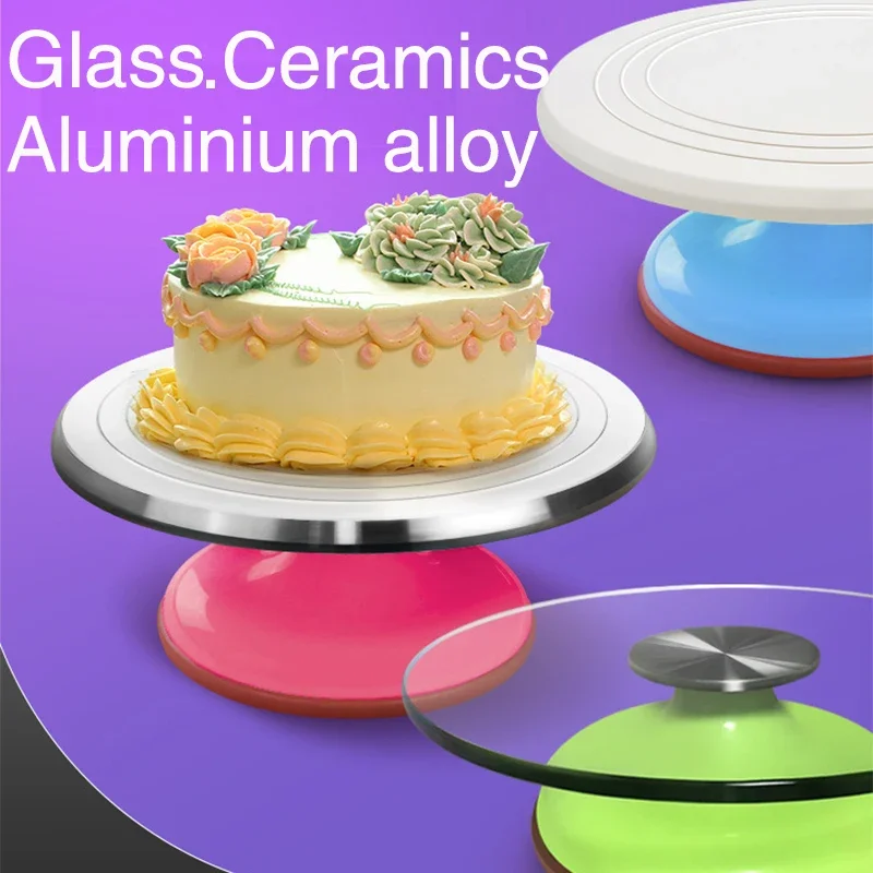 12-дюймовые инструменты для выпечки, поворотный стол для торта на день рождения из алюминиевого сплава, пластиковая подставка для торта из нержавеющей стали, стеклянная платформа для поворотного стола Изображение 3 