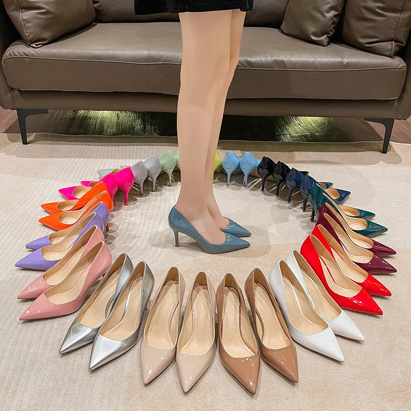 18 цветов, Рабочая Обувь на каблуках 6 и 8 см, Пикантные туфли-лодочки на тонком каблуке с острым носком, Женская Обувь на высоком каблуке, Женская обувь Bimooth GH395 Изображение 3 