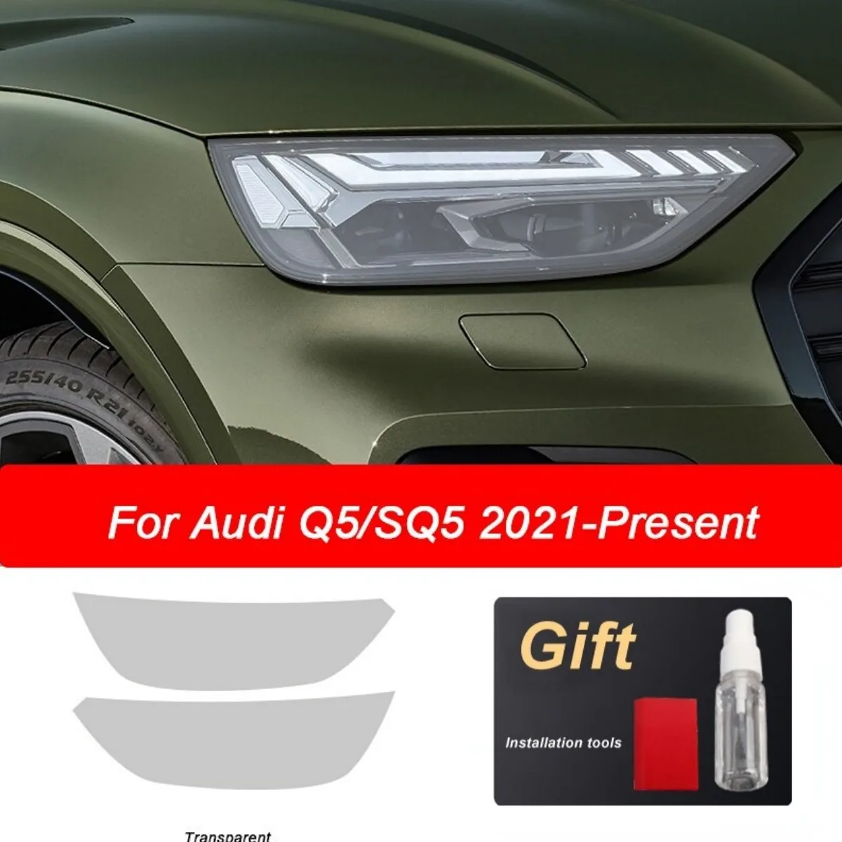 2 Шт Прозрачная Дымчато-Черная Защитная Пленка Для Автомобильных Фар Из ТПУ Наклейка Для Audi Q5 SQ5 Facelift 2021 Аксессуары Для Передних Фар