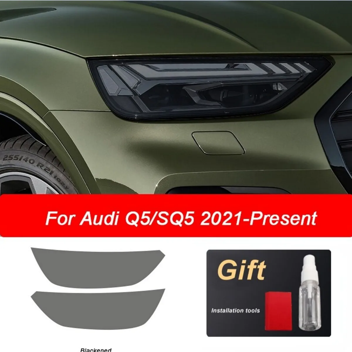 2 Шт Прозрачная Дымчато-Черная Защитная Пленка Для Автомобильных Фар Из ТПУ Наклейка Для Audi Q5 SQ5 Facelift 2021 Аксессуары Для Передних Фар Изображение 1 