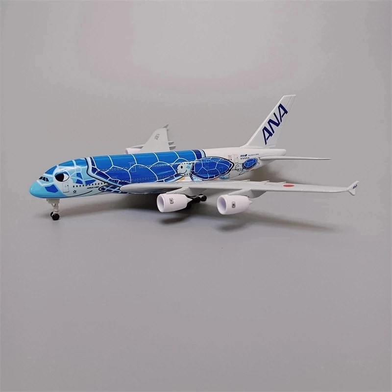 20 см Сплав Металла Япония ANA Airbus A380 Мультфильм Морская Черепаха Авиалинии Модель самолета, изготовленного под давлением Самолет Самолет Зеленый Оранжевый Синий Изображение 2 