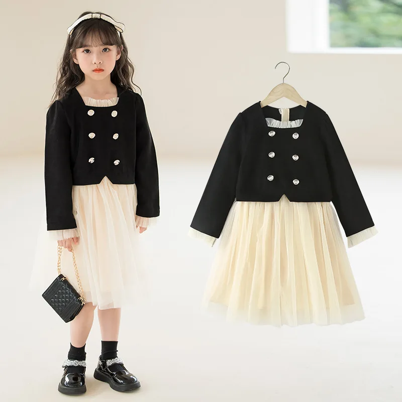 2023 Корейское весенне-осеннее детское цельнокроеное платье, детские платья для девочек, пышное платье для девочек, платья с длинными рукавами для девочек Изображение 0 