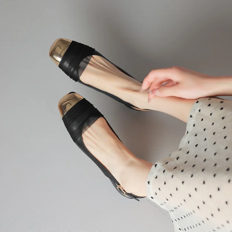 2023 Новые модные женские туфли на высоком каблуке, летние сандалии Baotou из тюля в тон, повседневные босоножки на толстом каблуке с мелким носком Изображение 2 