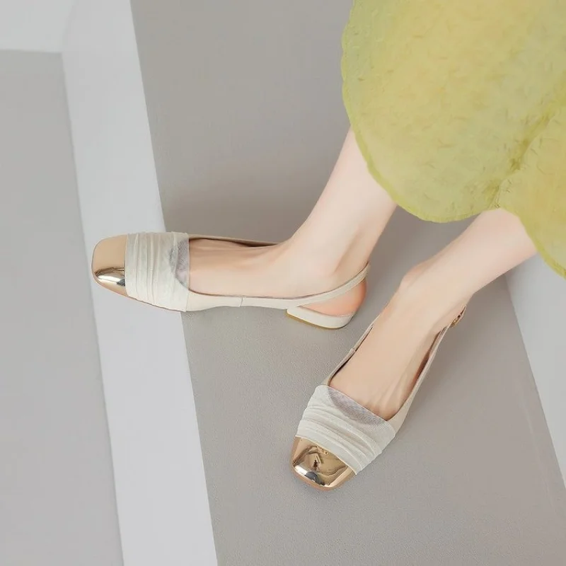 2023 Новые модные женские туфли на высоком каблуке, летние сандалии Baotou из тюля в тон, повседневные босоножки на толстом каблуке с мелким носком Изображение 4 