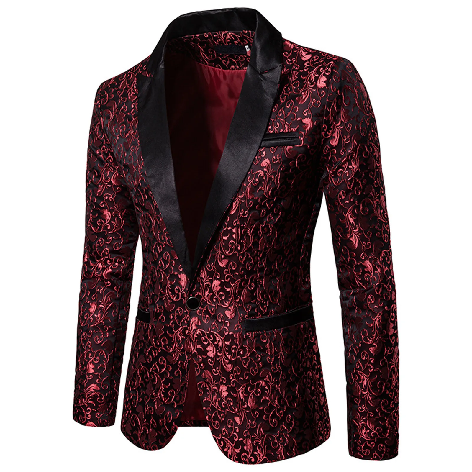 2023 Новый мужской костюм, однобортный повседневный блейзер Для вечеринки, мужской блейзер, приталенный жакет с цветочным рисунком, элегантный костюм в стиле ретро, пальто Изображение 2 