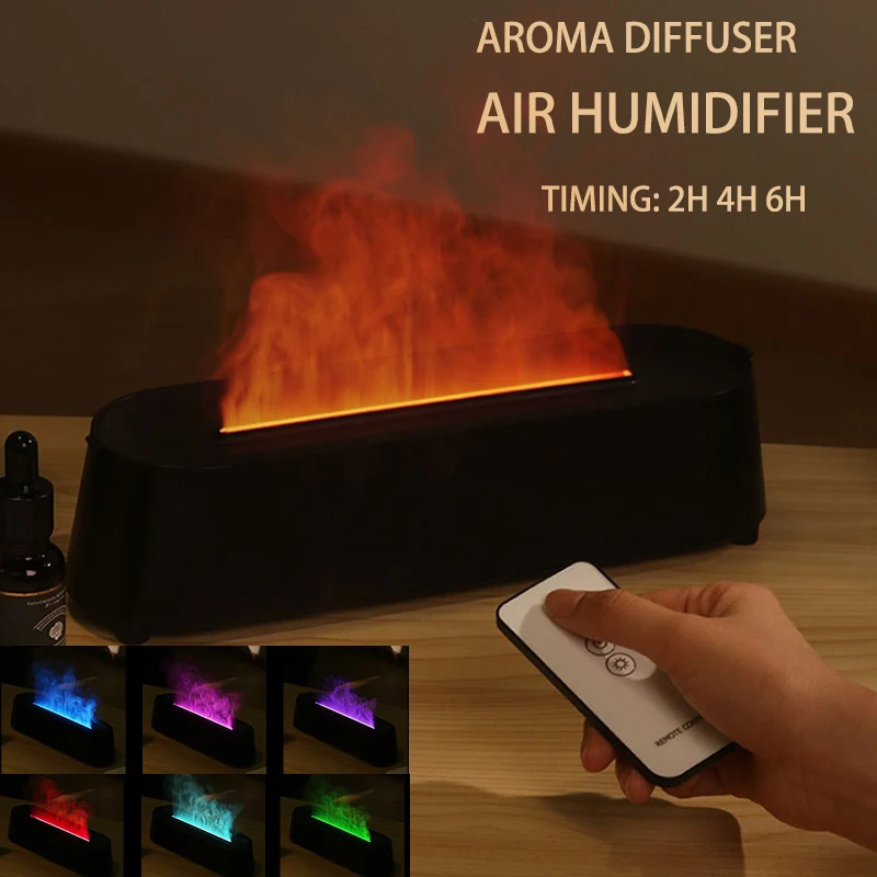 2023 Пламенный ароматический диффузор Увлажнитель воздуха с дистанционным управлением, ультразвуковой диффузор эфирного масла, 7-цветной пламенный увлажнитель воздуха