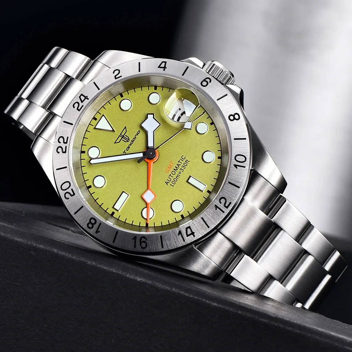 20ATM Dive Luxury NH34 GMT Сапфировое стекло Зеленый циферблат Светящиеся механические часы 39 мм Мужской стальной браслет Деловые часы для одежды