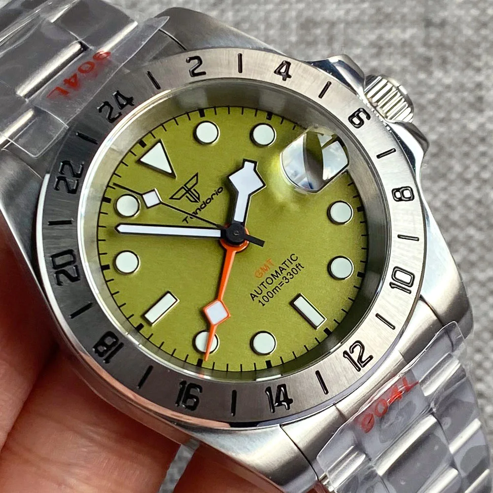 20ATM Dive Luxury NH34 GMT Сапфировое стекло Зеленый циферблат Светящиеся механические часы 39 мм Мужской стальной браслет Деловые часы для одежды Изображение 3 