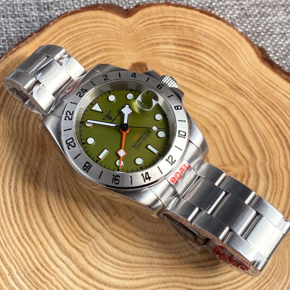 20ATM Dive Luxury NH34 GMT Сапфировое стекло Зеленый циферблат Светящиеся механические часы 39 мм Мужской стальной браслет Деловые часы для одежды Изображение 4 