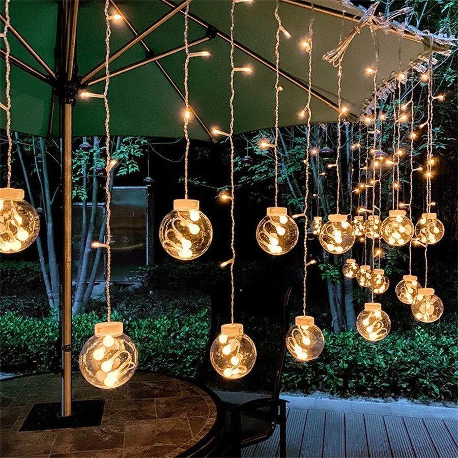 3,5-метровый занавес с шариком желаний на солнечной энергии, открытый Рождественский глобус, светодиодная гирлянда, занавес, сказочный свет для декора домашней вечеринки во внутреннем дворике Изображение 1 