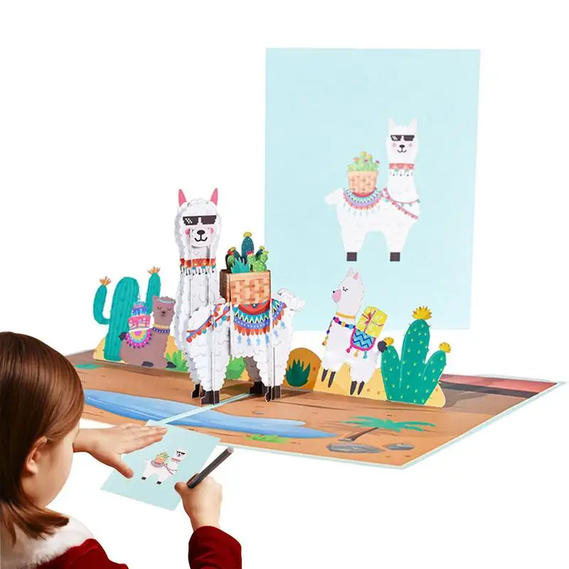 3D Поздравительная открытка из альпаки Всплывающие поздравительные открытки с Днем рождения, милая поздравительная открытка из альпаки, Праздничные бумажные открытки С Днем рождения, креативное поздравление