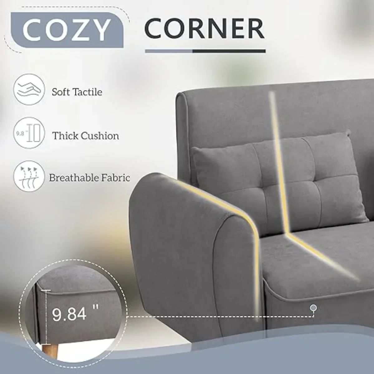 47-дюймовый маленький современный диван Loveseat, обитый тканью 2-местный диван, мягкая мебель Love Seat с 2 подушками, светло-серый Изображение 2 