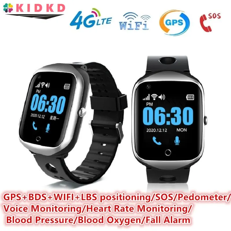 4G Смарт GPS AGPS WIFI Часы для видеозвонков Пожилой Старик Пульсометр Кровяное давление кислородный монитор Предупреждение о падении Умные часы