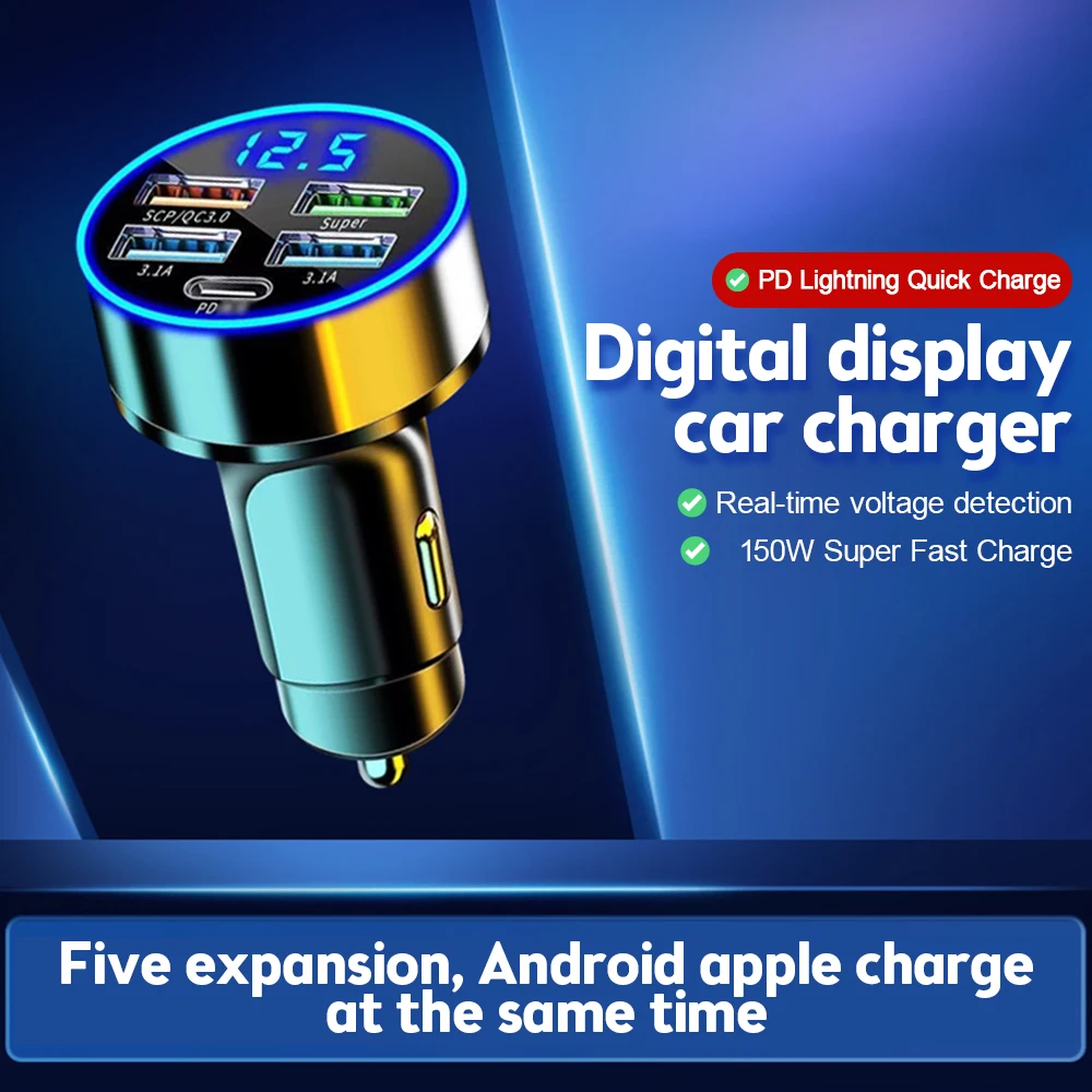 5 Портов Автомобильное зарядное устройство Быстрая зарядка USB Адаптер для iPhone Samsung Xiaomi USB Автомобильное зарядное устройство для телефона Адаптер прикуривателя Изображение 0 