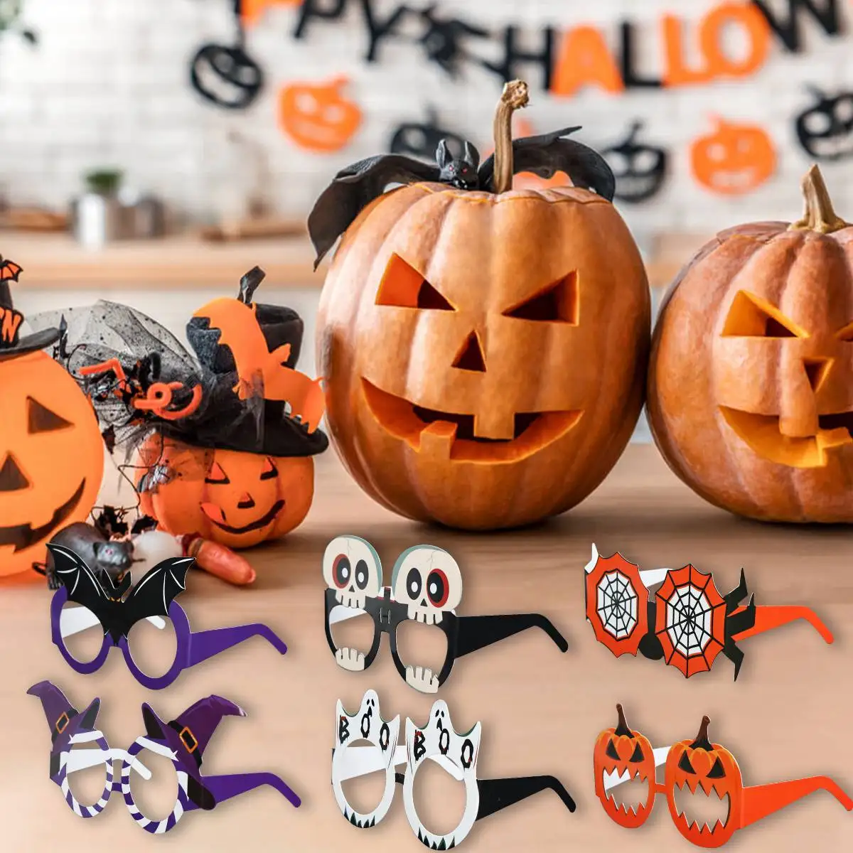 6шт бумажных очков на Хэллоуин, косплей, очки в форме летучей мыши, новинка, очки для костюмированной вечеринки на Хэллоуин, украшения для детей