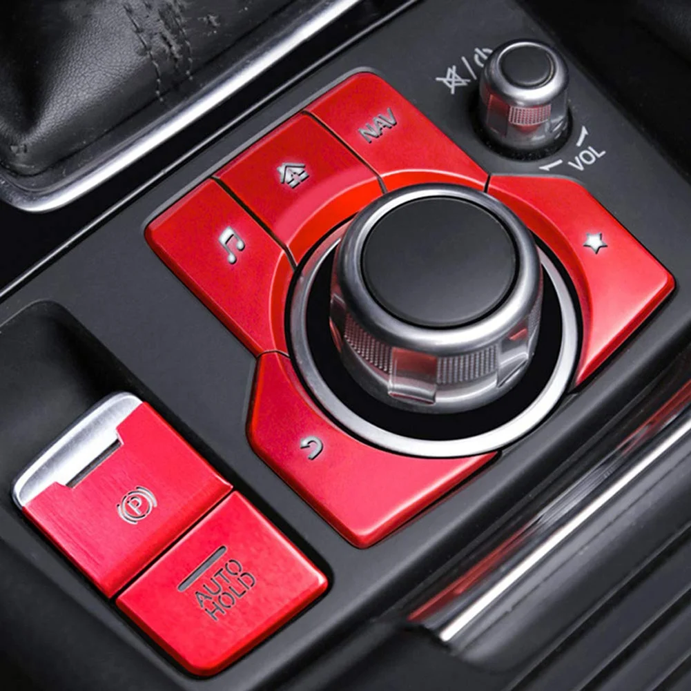 7шт Красная Накладка Мультимедийной Кнопки Электронного Ручного Тормоза для Mazda 3 6 CX-5 CX-9 2016-2020 Наклейка на Центральную Консоль Изображение 1 