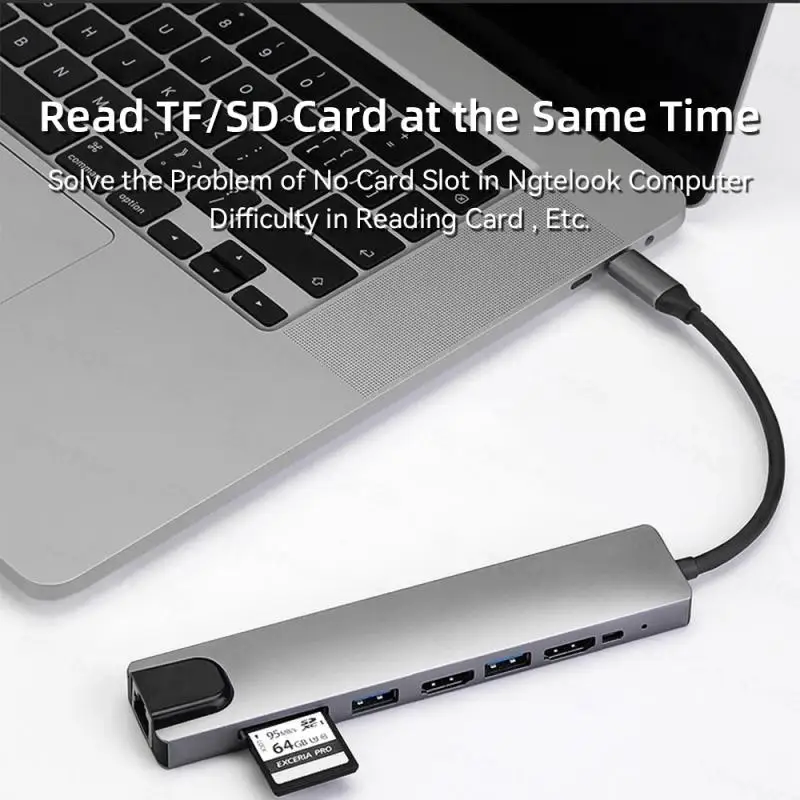 8-В-1 USB-КОНЦЕНТРАТОР 3,0 USB C КОНЦЕНТРАТОР Док-станция Высокоскоростная Передача 5 Гбит /с USB-Разветвитель Type C К USB OTG Адаптеру Для Macbook Pro Изображение 3 