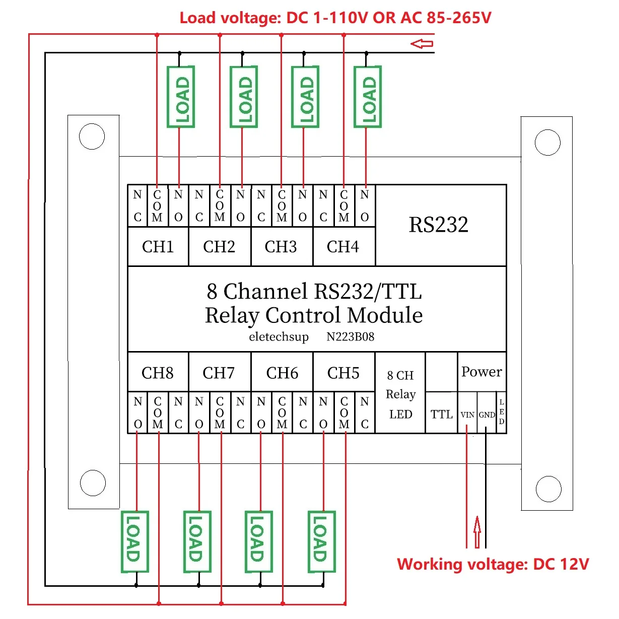 8-Канальный DC 12V 2 В 1 RS232/TTL232 PC UART Релейный Модуль Последовательный Порт Дистанционного Управления Для Промышленной Системы Управления Камерой PLC Изображение 4 