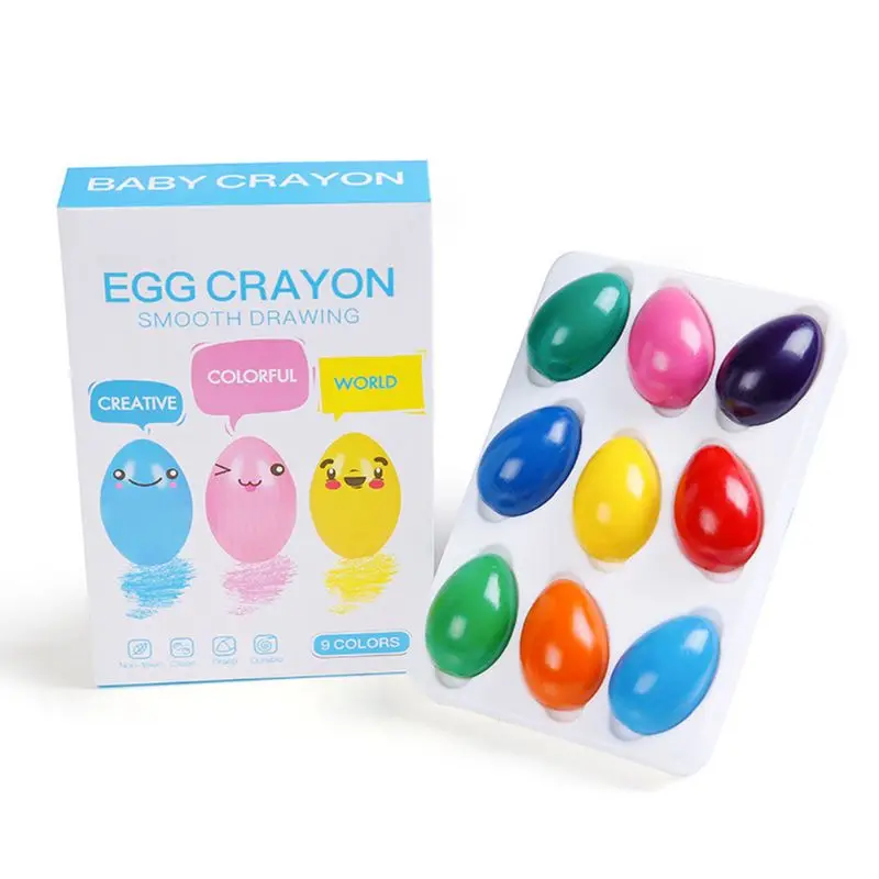 9 Цветных твердых карандашей в форме яйца, нетоксичный моющийся воск для рисования для детей Изображение 0 