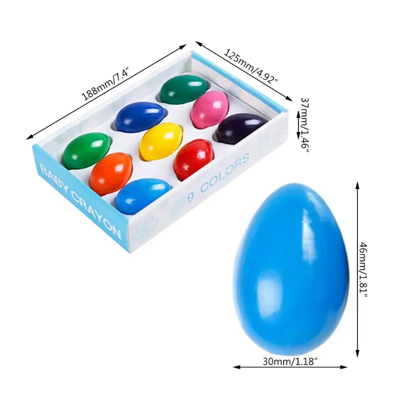 9 Цветных твердых карандашей в форме яйца, нетоксичный моющийся воск для рисования для детей Изображение 5 