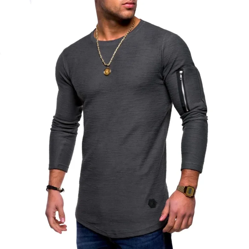 A2541 новая футболка мужская весенне-летняя футболка топ мужская хлопчатобумажная футболка с длинными рукавами для бодибилдинга складная