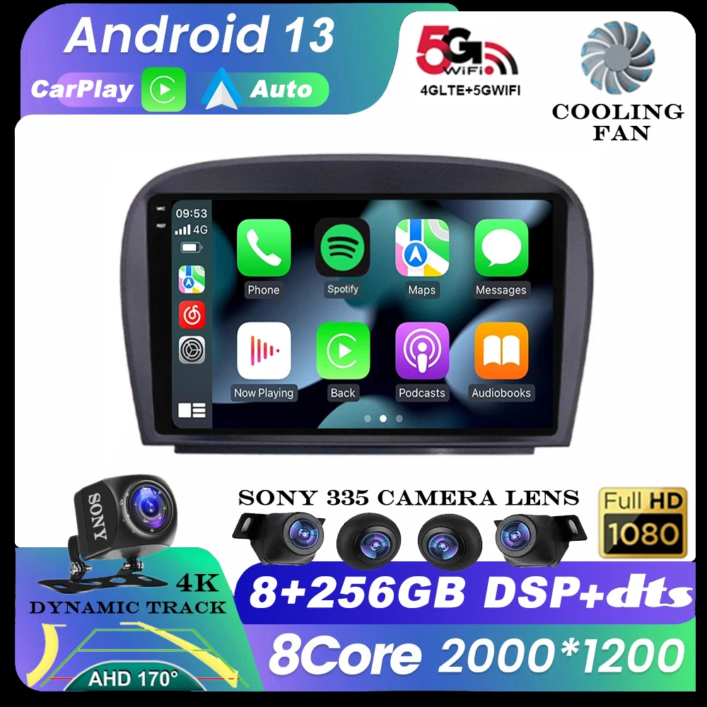 Android 13 Автомобильный Радио Мультимедийный Видеоплеер GPS Для Mercedes Benz SL R230 SL350 SL500 SL55 SL600 SL65 2001-2007 Стерео Carplay