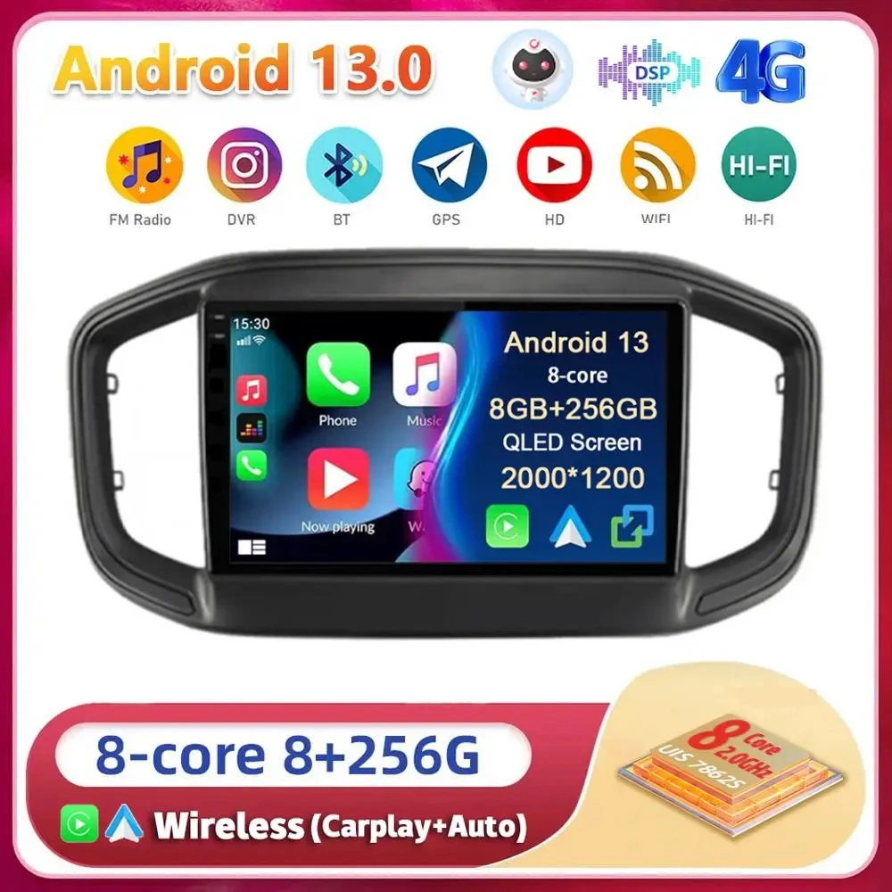 Android13 Для Fiat Strada 2020 2021 2022 Видеоплеер Стерео Мультимедийная Навигация WIFI + 4G Автомобильное Радио GPS Carplay Auto 360 Камера