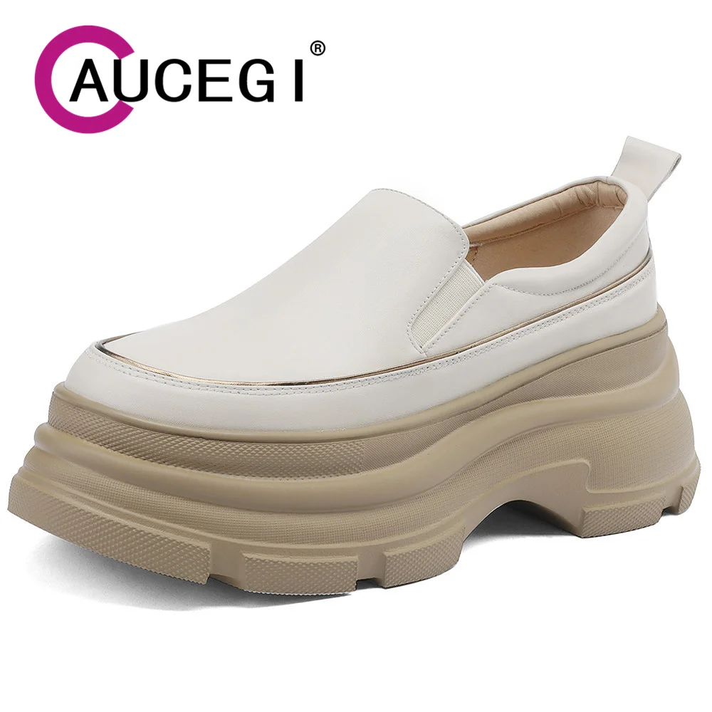 Aucegi 2023, высококачественные туфли-лодочки из натуральной кожи на платформе и толстом каблуке, Женские повседневные кроссовки с круглым носком, брендовая роскошная обувь для пап