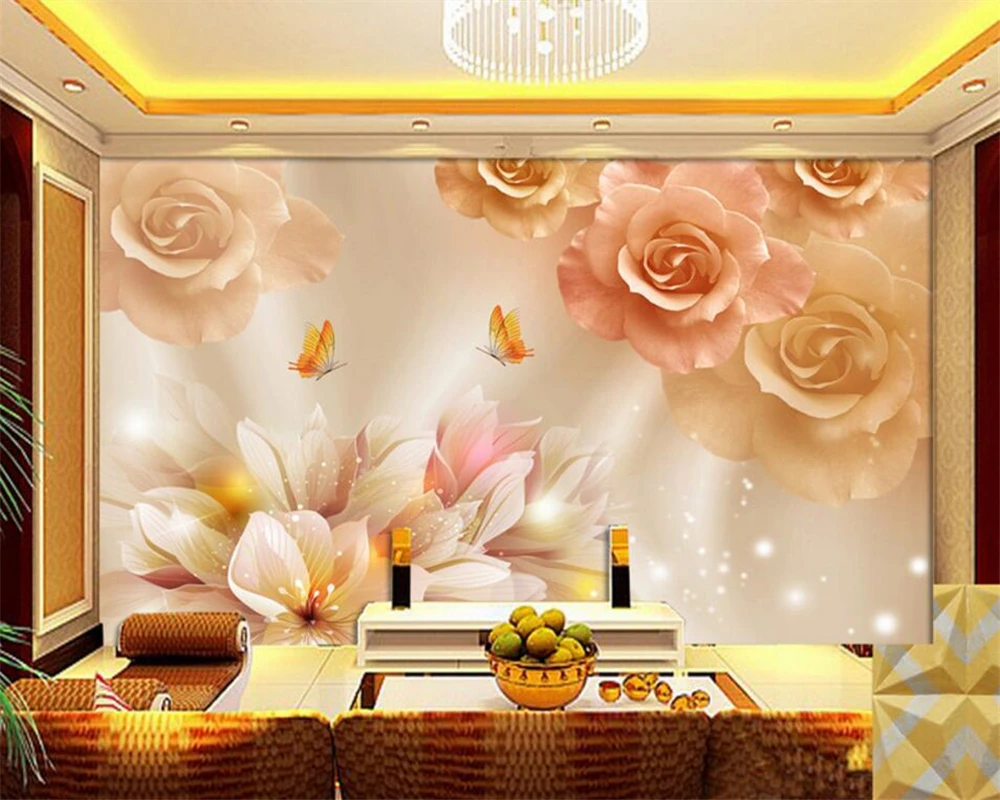 Beibehang Пользовательские фотообои модные цветные обои с бабочками и цветами любви фоновые обои для гостиной спальни Изображение 1 