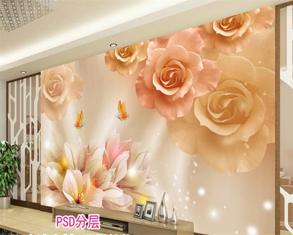 Beibehang Пользовательские фотообои модные цветные обои с бабочками и цветами любви фоновые обои для гостиной спальни Изображение 2 