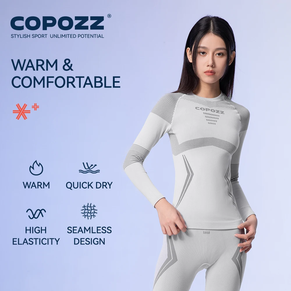 COPOZZ Мужские и женские комплекты лыжного термобелья, Быстросохнущий функциональный компрессионный спортивный костюм, обтягивающие топы и брюки для сноубординга для взрослых Изображение 1 