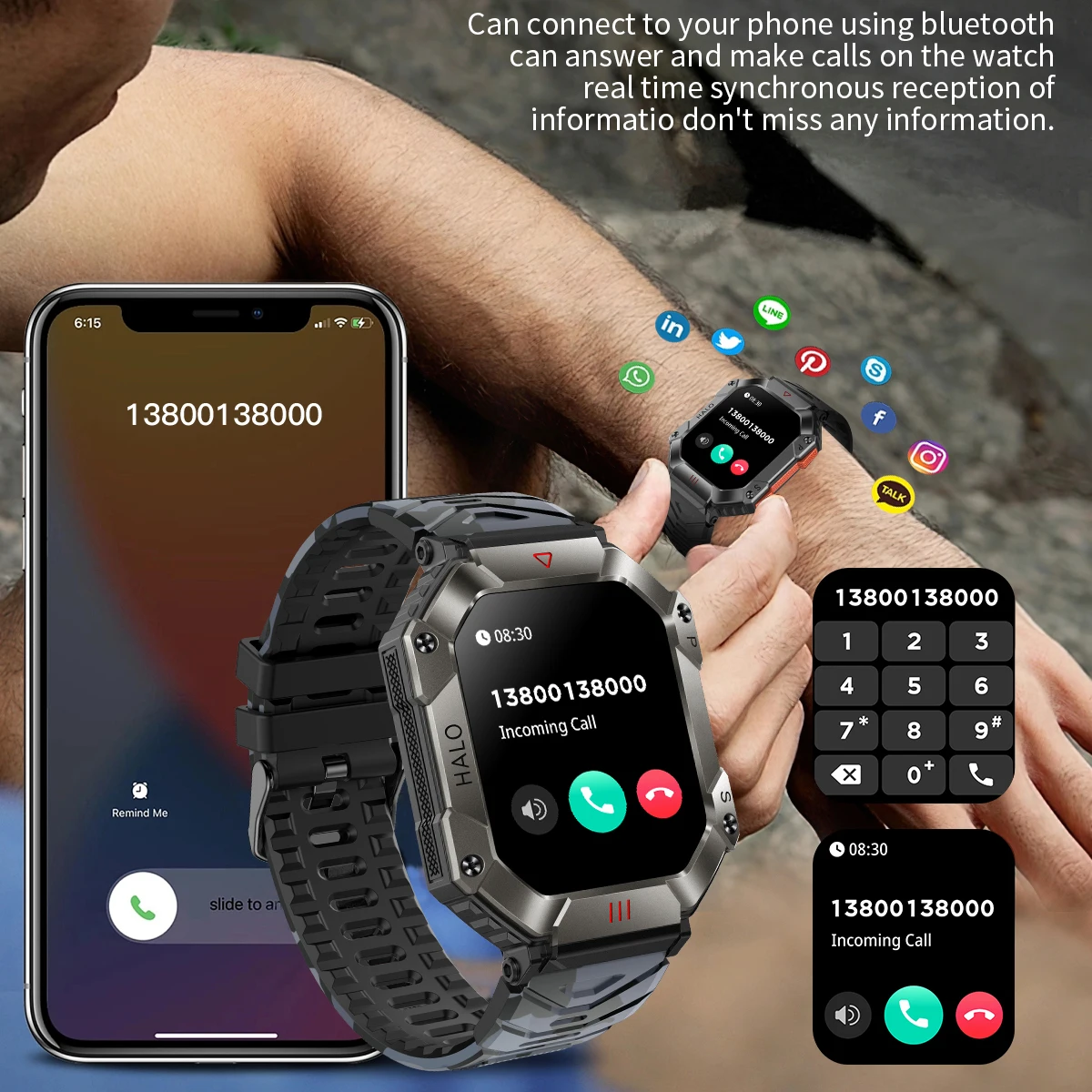 Canmixs Смарт-часы для мужчин, Bluetooth-вызов, умные часы, Компас, GPS-отслеживание движения, Кардиомонитор, спортивные умные часы Изображение 1 