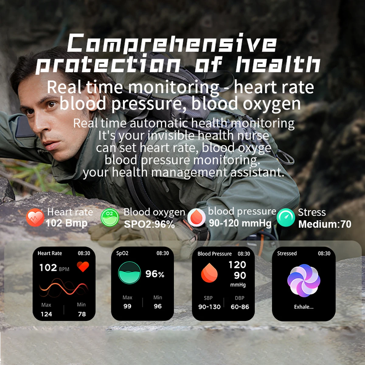 Canmixs Смарт-часы для мужчин, Bluetooth-вызов, умные часы, Компас, GPS-отслеживание движения, Кардиомонитор, спортивные умные часы Изображение 2 