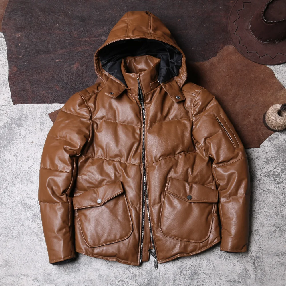 DSCD798 Азиатский размер, высококачественное Супер теплое пальто из натуральной коровьей кожи, мужская повседневная пуховая куртка из воловьей кожи, 350 г