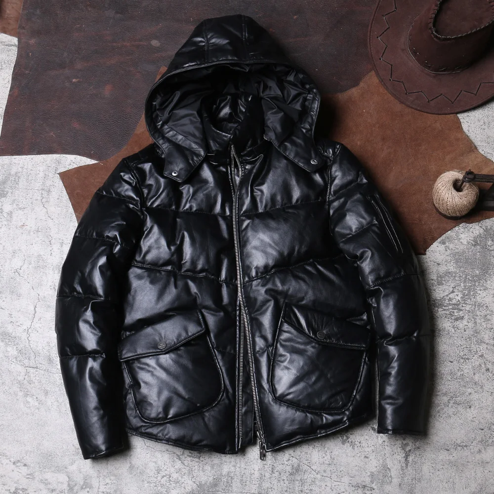 DSCD798 Азиатский размер, высококачественное Супер теплое пальто из натуральной коровьей кожи, мужская повседневная пуховая куртка из воловьей кожи, 350 г Изображение 2 