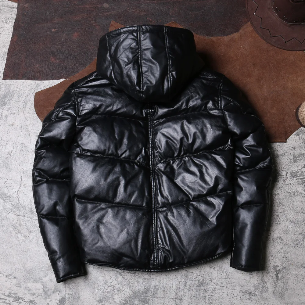 DSCD798 Азиатский размер, высококачественное Супер теплое пальто из натуральной коровьей кожи, мужская повседневная пуховая куртка из воловьей кожи, 350 г Изображение 3 