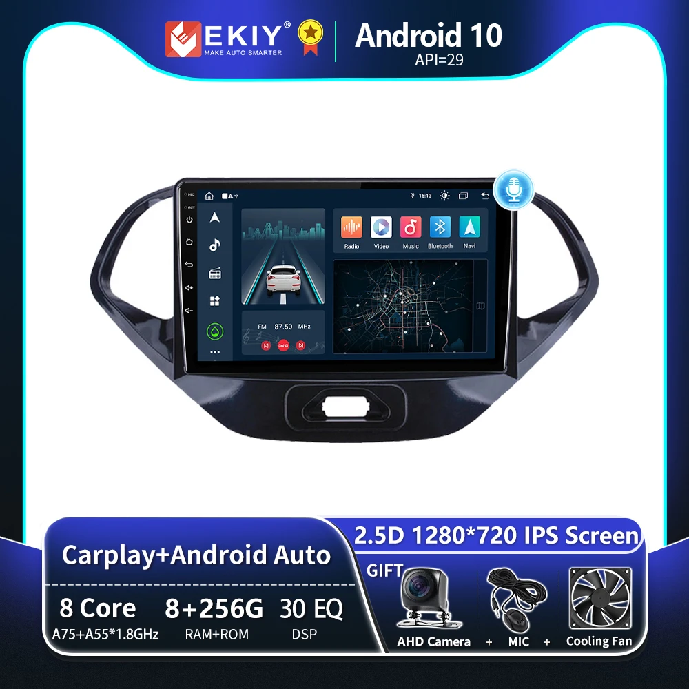 EKIY T8 Android 10 Автомагнитола Для Ford Figo 2015 2016 2017 2018 Стерео Carplay Мультимедийный Плеер Навигация GPS 2 DIN Аудиоустройство