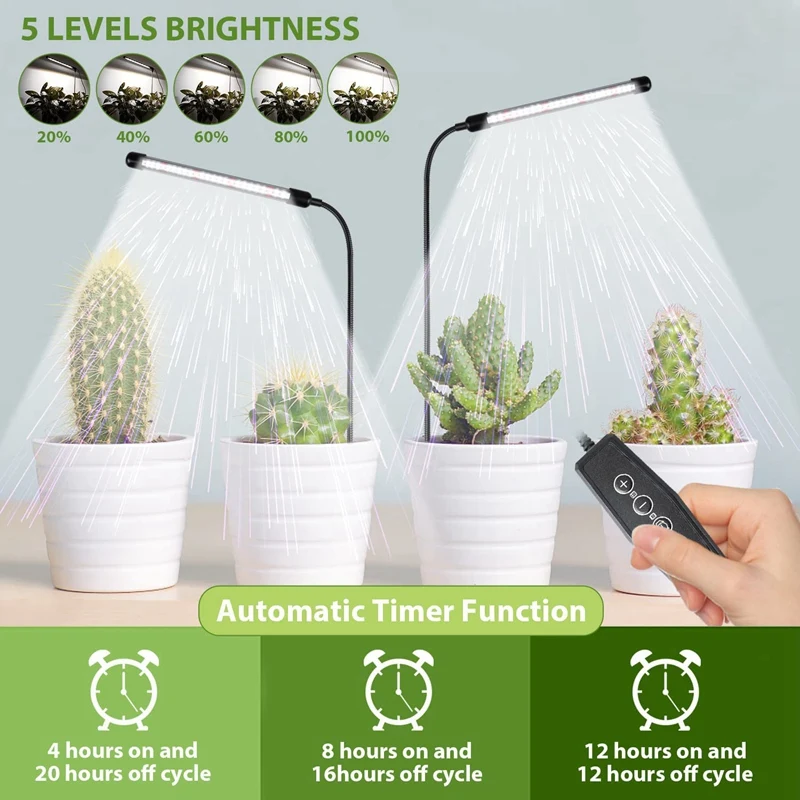 Grow Light Для Выращивания Комнатных Растений, Лампа Для растений С Гусиной Шеей Полного Спектра Мощностью 6000 К Для Посева Суккулентов, Растений US Plug Изображение 2 