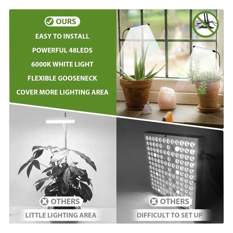 Grow Light Для Выращивания Комнатных Растений, Лампа Для растений С Гусиной Шеей Полного Спектра Мощностью 6000 К Для Посева Суккулентов, Растений US Plug Изображение 3 