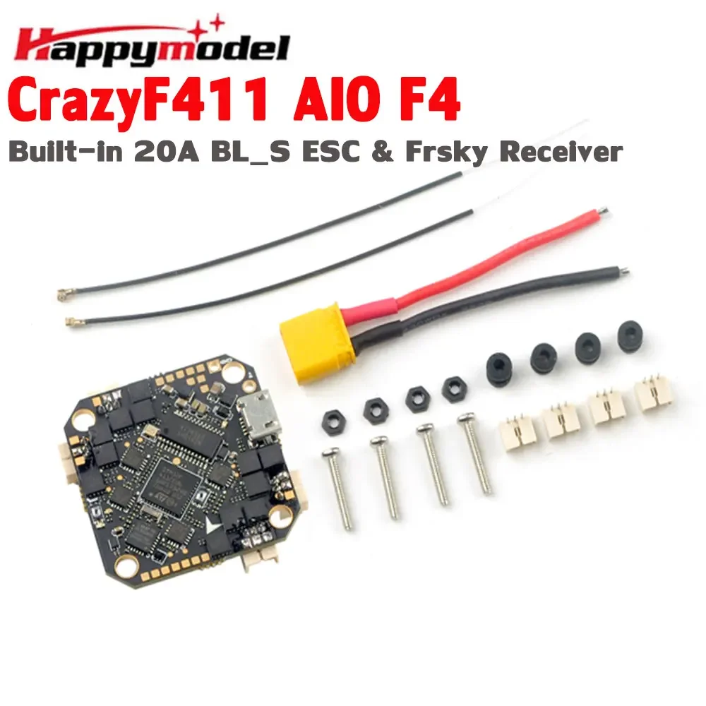 Happymodel CrazyF411 AIO F4 2-4 S Контроллер полета со Встроенным 20A BL_S ESC и Приемником Frsky для Гоночного Радиоуправляемого Дрона Toothpick FPV