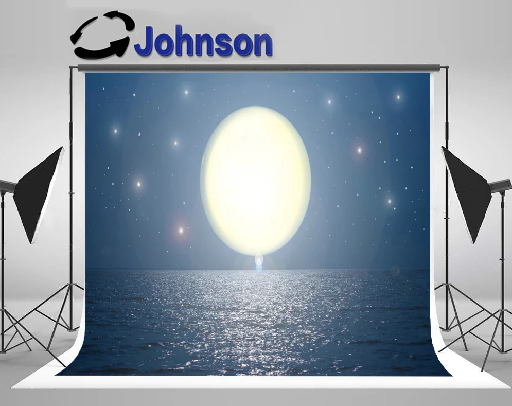 JOHNSON Закат, Полная Луна, Звезда, Ночное небо, море, Синий океан, фоны, высококачественная компьютерная печать, фон для вечеринки Изображение 0 