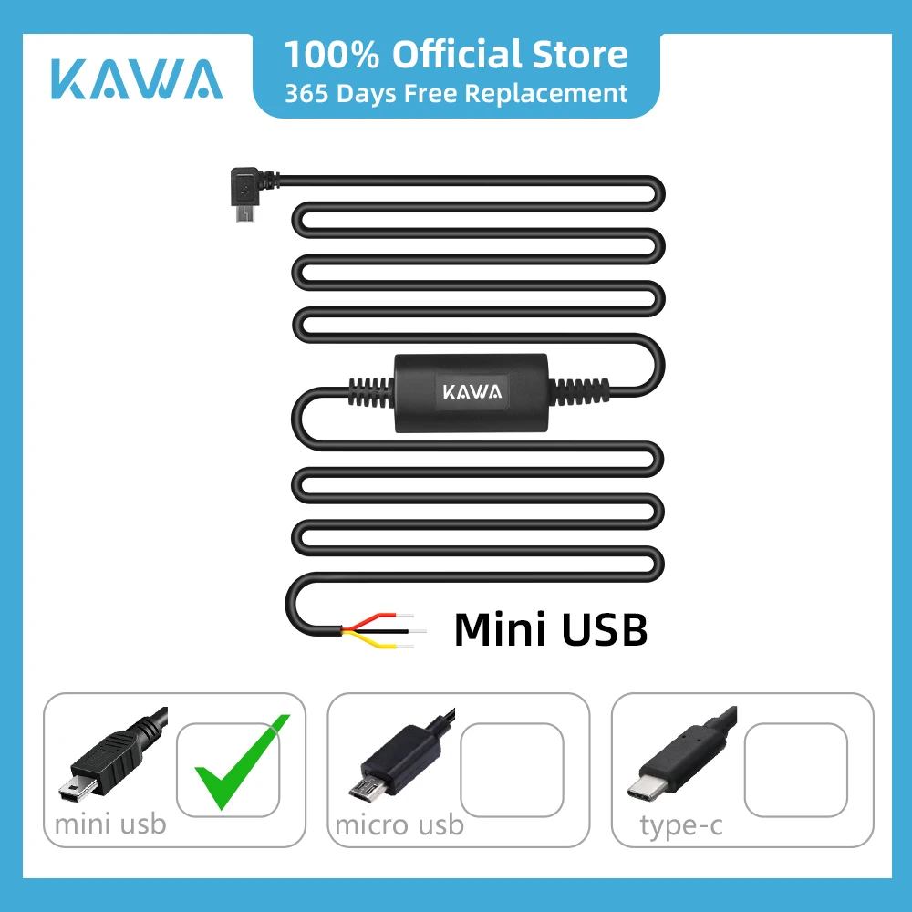 KAWA Hardwire Kit PT01 Мини-порт 24-часовой кабель для наблюдения за парковкой, совместимый с автомобильным видеорегистратором KAWA D8 Dash Cam