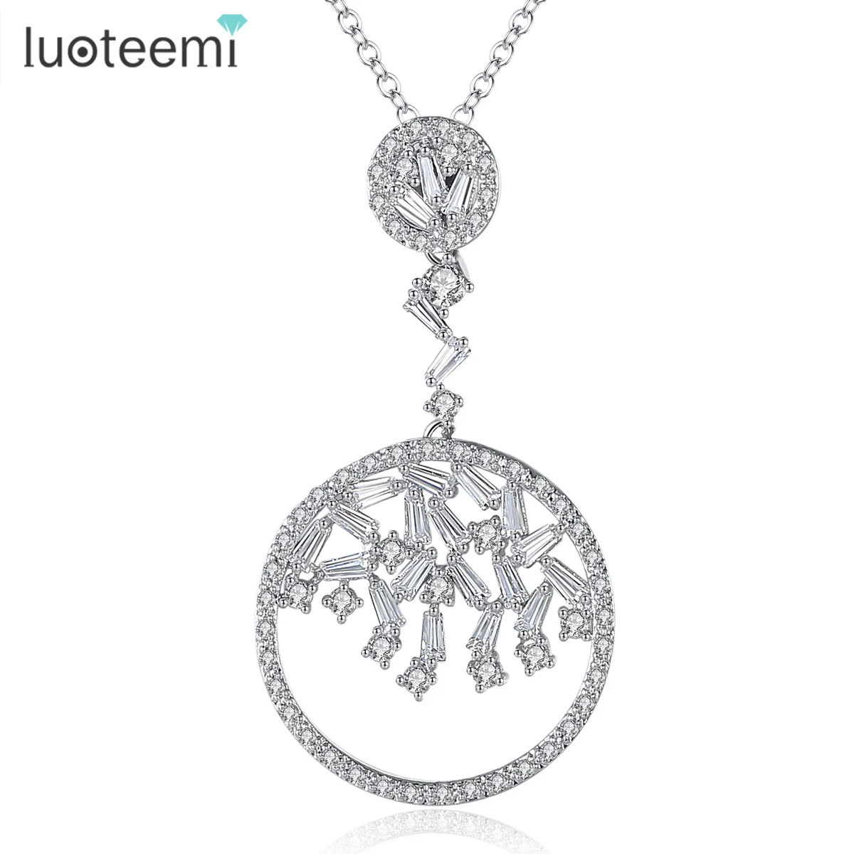 LUOTEEMI Friend, Корейское модное ожерелье для женщин, двойные круглые украшения с радужным фианитом, Сексуальные аксессуары, Эстетичная цепочка из циркона