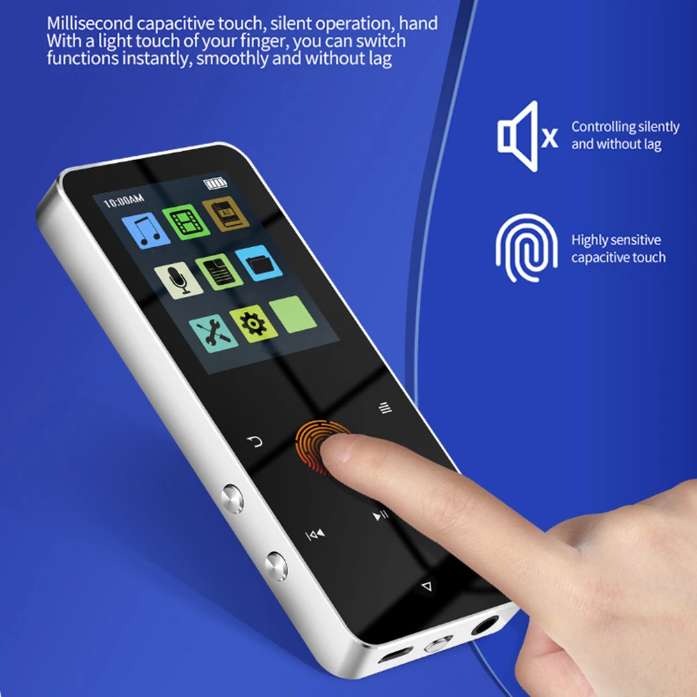 MP3 /MP4-плеер со встроенным динамиком Bluetooth, сенсорная клавиша FM-радио, воспроизведение видео, Электронная книга, Hi-FI Металлический 2,0-дюймовый сенсорный музыкальный проигрыватель MP4. Изображение 3 