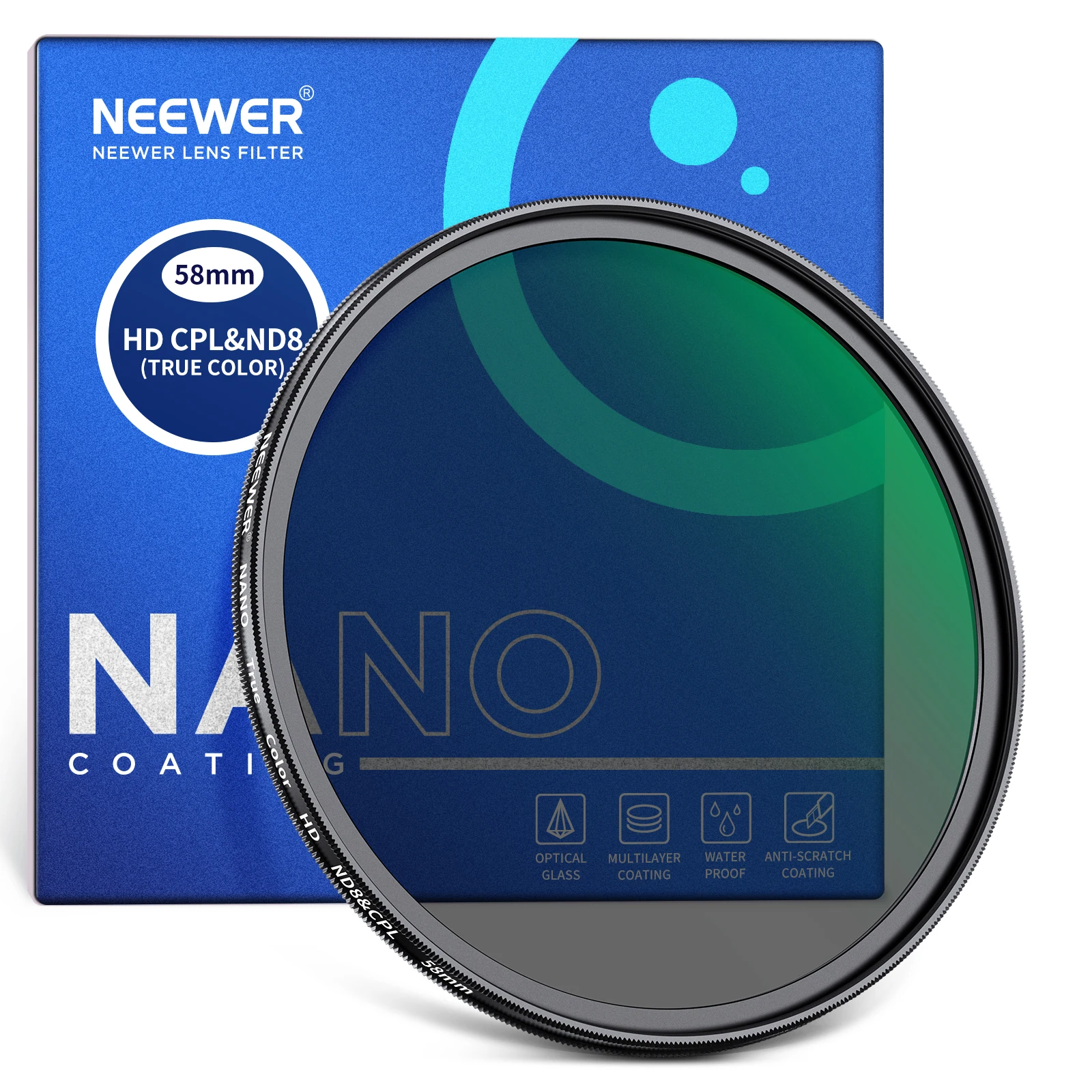 NEEWER True Color CPL с фильтром ND8 2 в 1, ND-фильтром с 3 остановками и круговым поляризационным фильтром в сочетании с многослойным нанопокрытием HD
