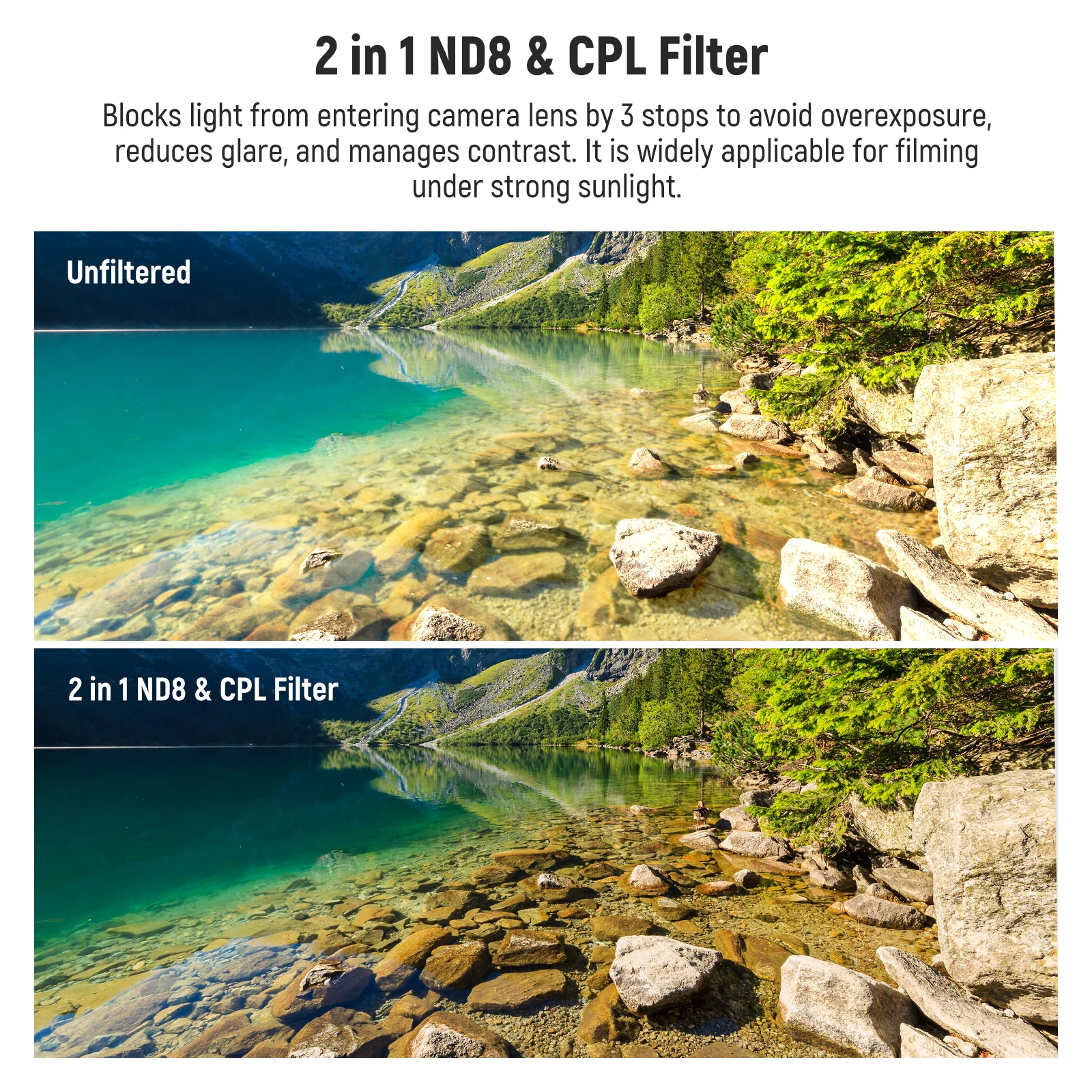 NEEWER True Color CPL с фильтром ND8 2 в 1, ND-фильтром с 3 остановками и круговым поляризационным фильтром в сочетании с многослойным нанопокрытием HD Изображение 4 