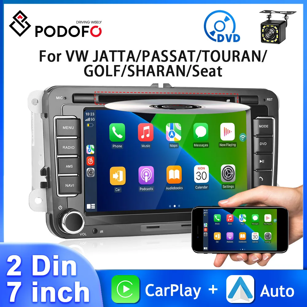 Podofo 7-дюймовый Автомобильный Радиоприемник Для VW Jatta/Passat/Touran/Golf/Caddy HD Экран Мультимедийного Плеера GPS WIFI Автомобильный MP5 Плеер Carplay Auto