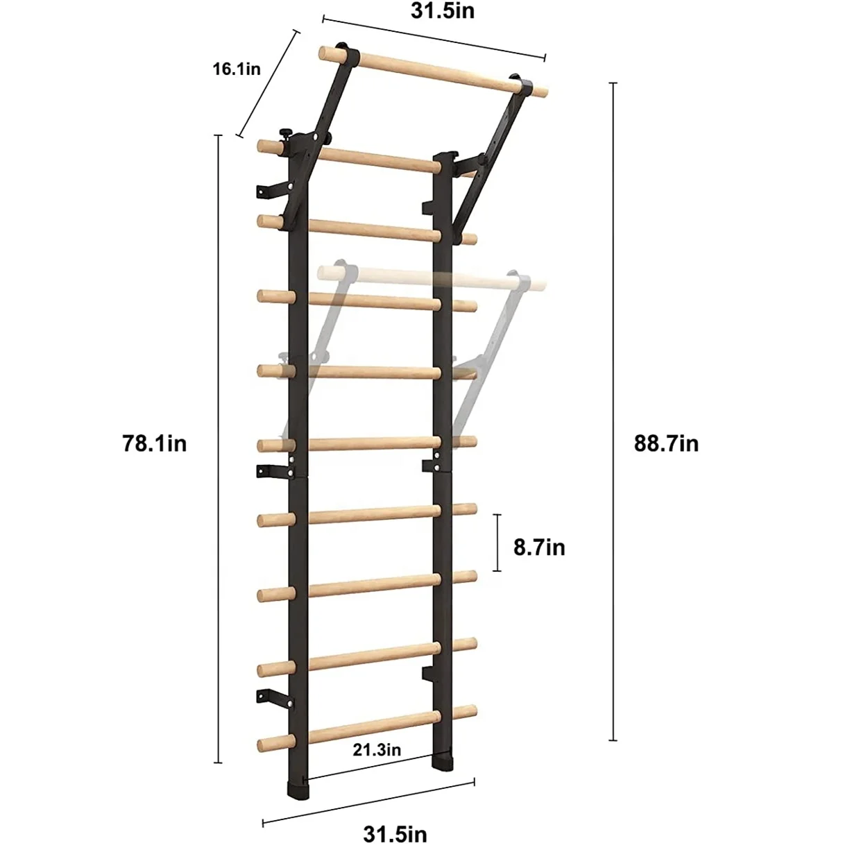 SG-1129, Деревянная стойка Ручной работы, Шведская лестница-подвесной тренажер с 9 Стратегическими стержнями, для дома, спортзала, школы и поликлиники Изображение 0 