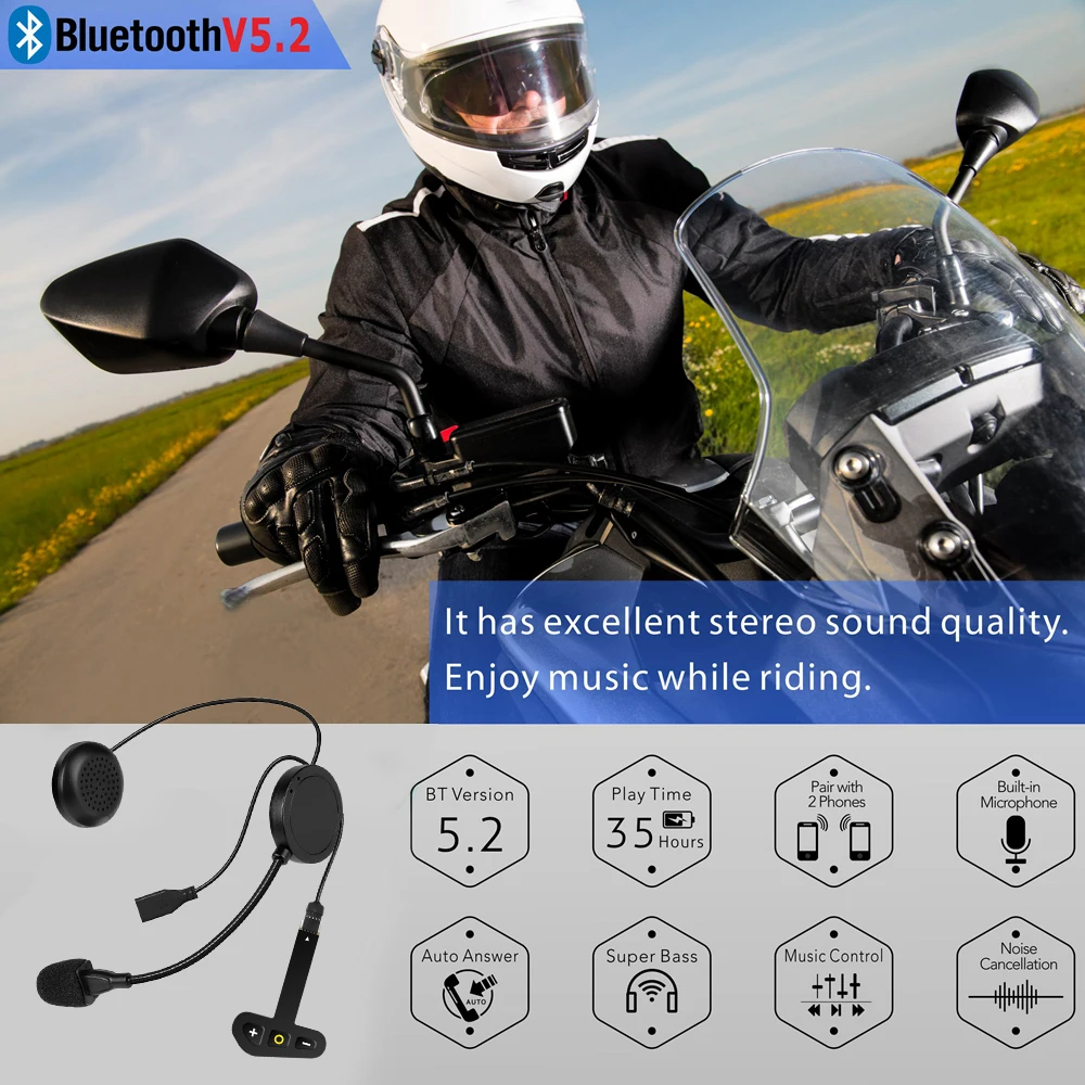SK-33B Мотоциклетный шлем Гарнитура Bluetooth 5.2 Беспроводные наушники Комплект громкой связи Стерео для водителя MP3 Музыкальный плеер Изображение 5 